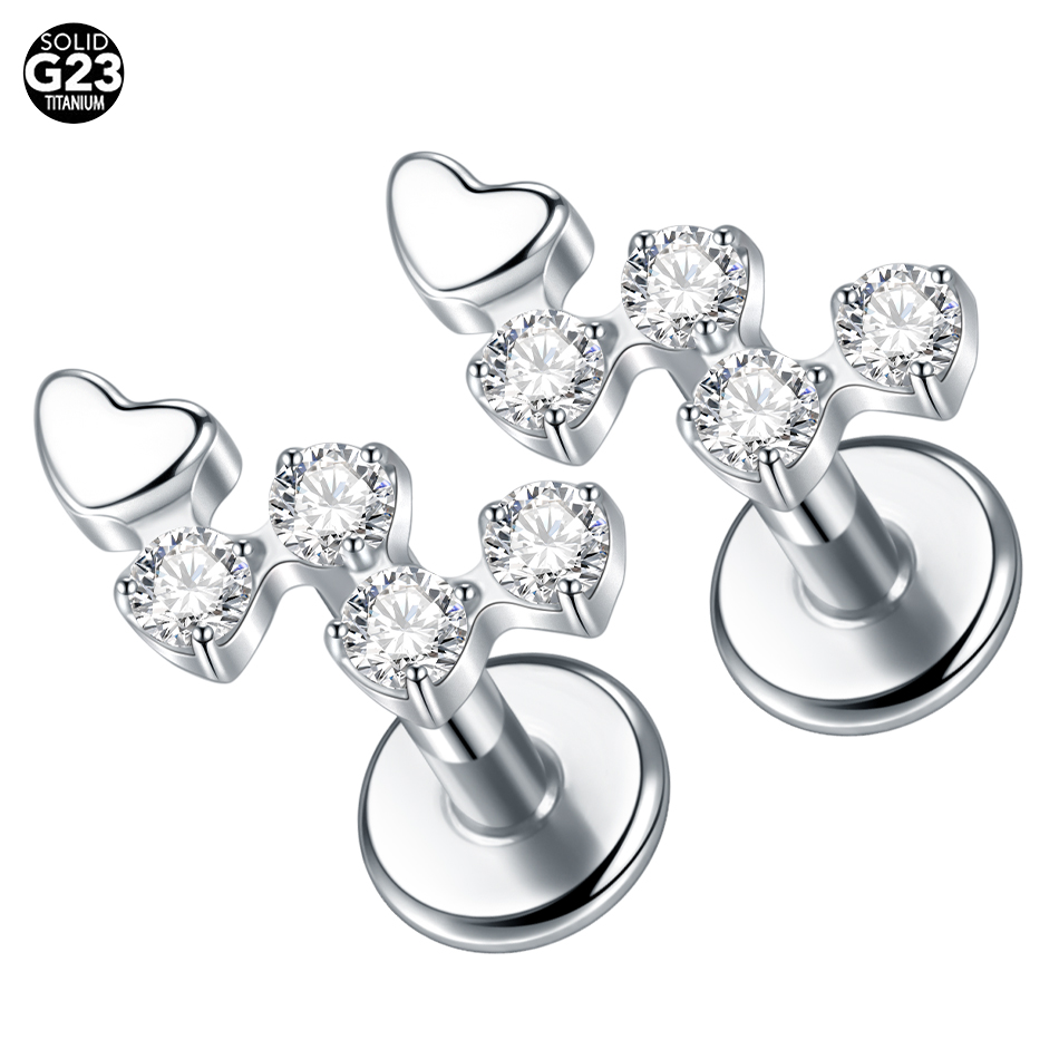 Flat Back Labret Stud - 1 pz titanio fiore zircone Labret