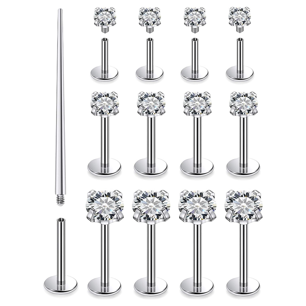 Flat Back Labret Stud - 13 PZ Labret Piercing Set Acciaio