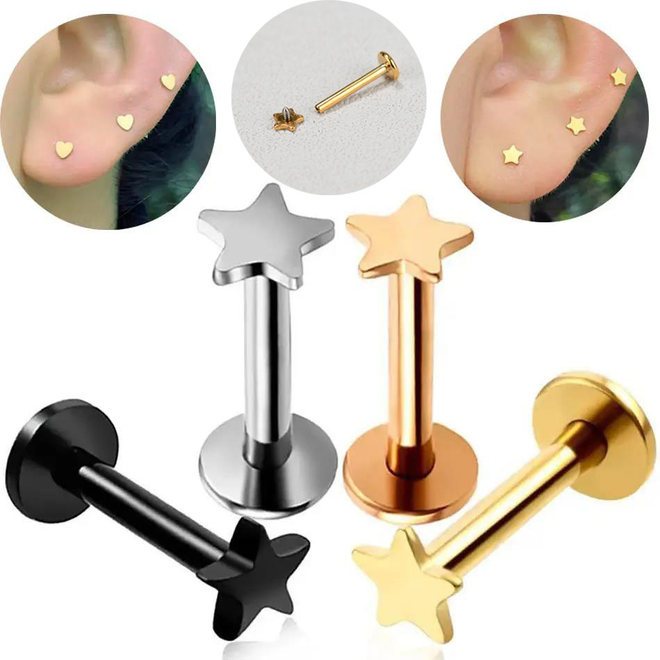 Flat Back Labret Stud - 16G Piercing Acciaio al titanio Filettatura
