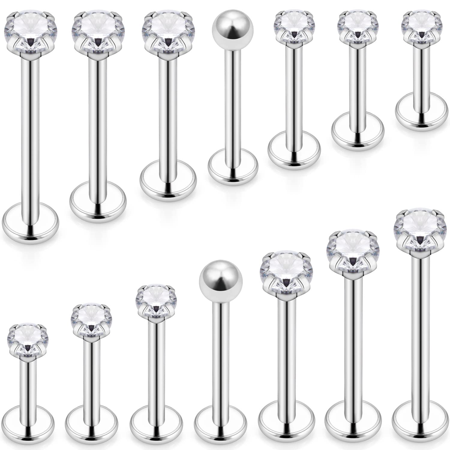 Flat Back Labret Stud - 16G diverse dimensioni perno posteriore piatto