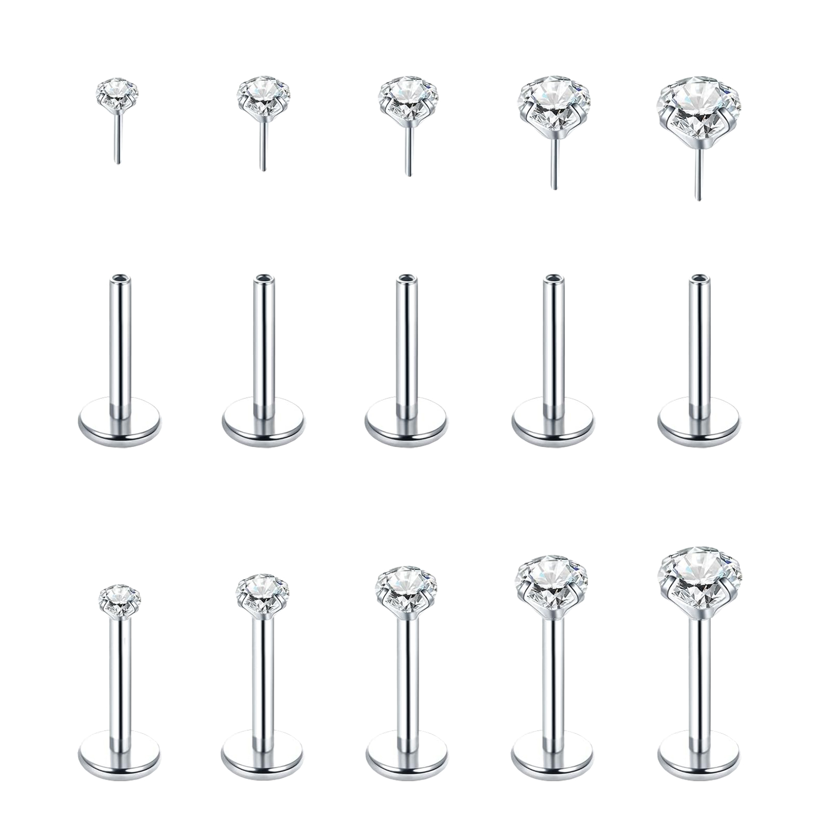 Flat Back Labret Stud - 5 pezzi orecchini in acciaio inossidabile