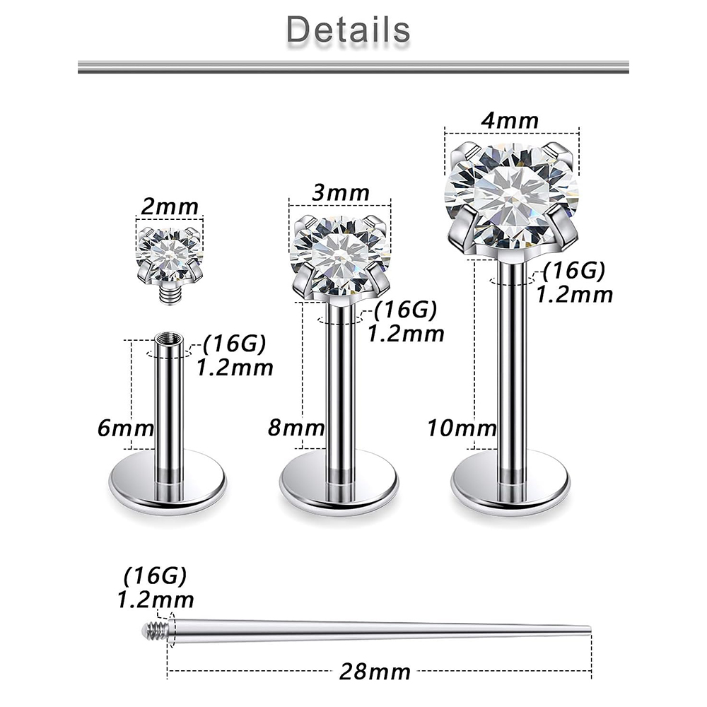 13 PZ Labret Piercing Set Acci - Flat Back Labret Stud recensione e prezzo