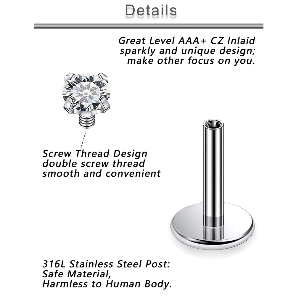13 PZ Labret Piercing Set Acci - Flat Back Labret Stud recensione e prezzo