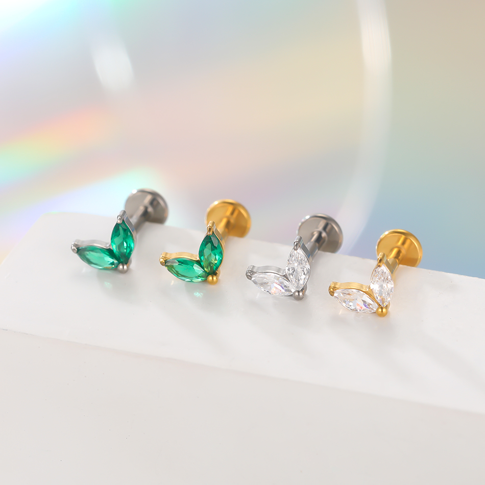 1pc titanio bianco verde zirco - Flat Back Labret Stud recensione e prezzo