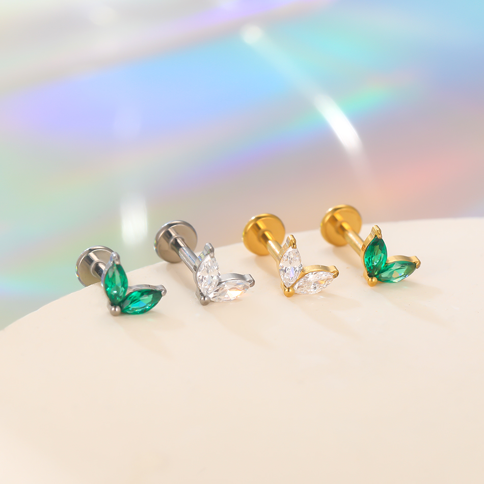 1pc titanio bianco verde zirco - Flat Back Labret Stud recensione e prezzo