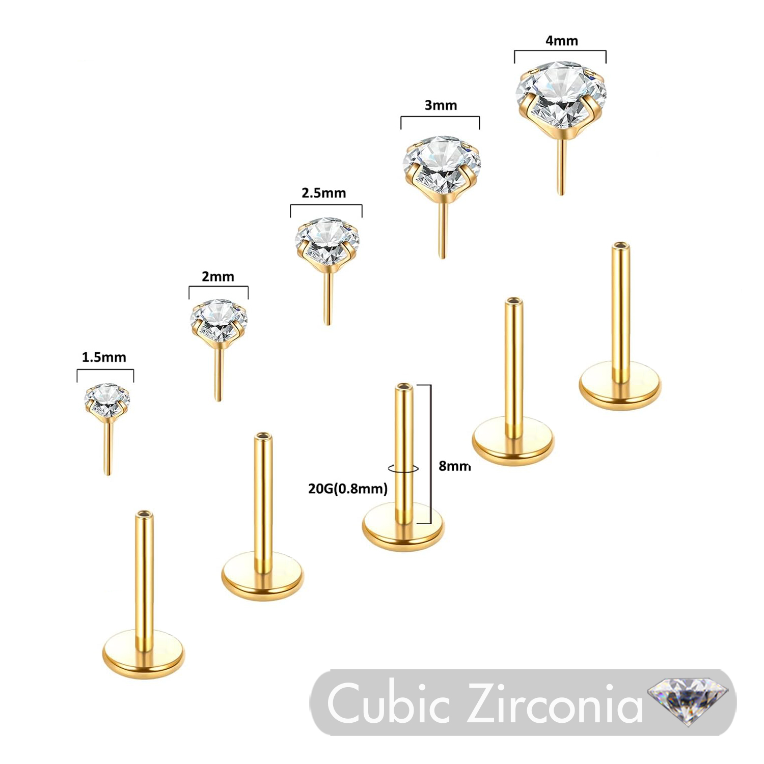 5 pezzi orecchini in acciaio i - Flat Back Labret Stud recensione e prezzo